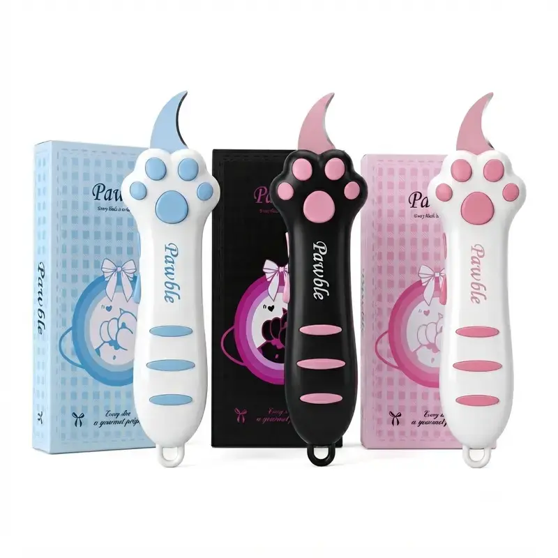 3 Pack Cat Paw Box Cutter,Retractable Cat Claw Knife,Portable Cute Cat Box Paper Cutter with Handle,Multifunctional Mini Utility Knife, for Boxes Envelopes, Packages