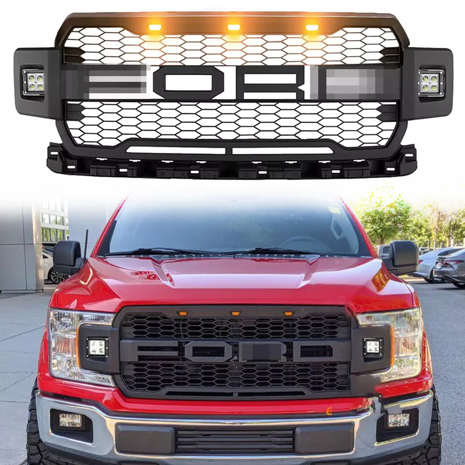 Grille For Ford F150 2018 2019 2020 Raptor Style Upper Bumper Grill W/LED+Letter
