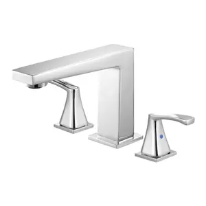 Roman Tub Faucet Three-Hole Waterfall Bathtub Faucet Set With Two Handles, Deck Mount Roman Tub Fixtures For Pet Washing Baby Care And Adult Bathing, Silver Finish, Right-Angle Tub Faucet