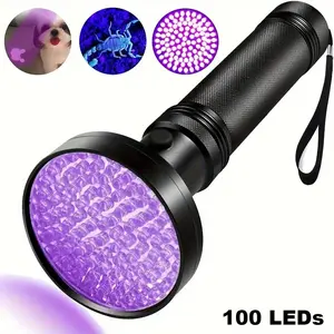 100led Aluminum Alloy UV Flashlight, Safe Pet Urine Detector for Scorpion and Bill Checking, Requires 6 Aa Batteries Not Included