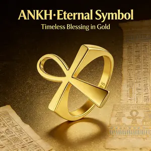 AELNEN Jewelry Ankh Rings Ancient Egyptian Eye of Ra Horus Ring Stainless Steel/Gold Plated/Black Color Egypt Symbol Rings for Men Women simple luxury design  permanent  jewelry