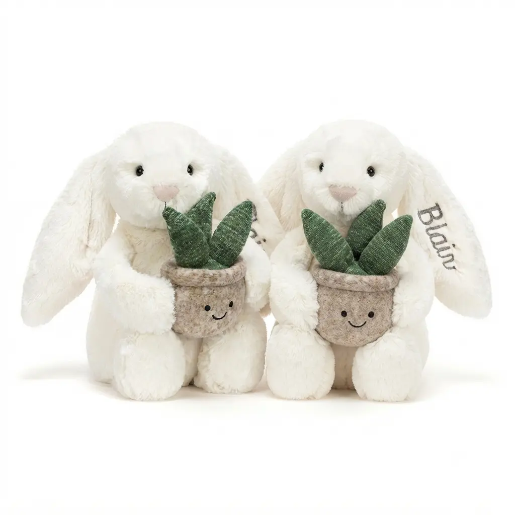 Jellycat Bashful Bunny Hugging Amuseables Plant Plush – Soft Bunny Stuffed Animal, Cute Home Decor Gift