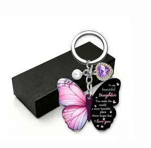 Purple Butterfly Charm Keychain - Compact Keychain for Daughters, Inspirational Love Gift for Birthday, Graduation, Charm Keychains, Compact Keychain Keychains