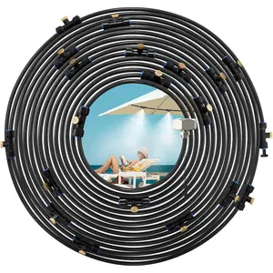 Misting Cooling System, 26FT (8M) Misting Line + 7 Brass Mist Nozzles + Brass Adapter(3/4") Outdoor Mister for Patio Garden Greenhouse Trampoline for Waterpark