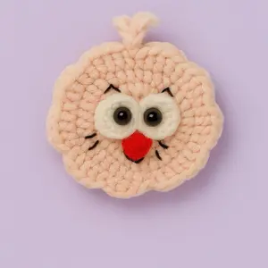 Crochet Cat Keychain - Adorable Pink Amigurumi with Big Eyes and Red Nose for Keychains and Bags