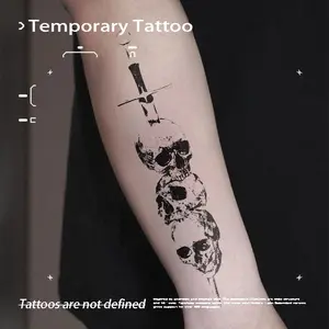 Gothic Style Sword Pierced Skulls Herbal Juice Tattoo Sticker, Semi-Permanent Non-Reflective, Realistic Unique Aesthetic Tattoo for Forearm, Ideal for E-Girls