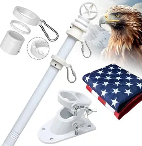 American Flag with Pole Kit - 6Ft Stainless Steel Flagpole for outside House,3X5 Embroidered US Flags,Tangle-Free Outdoor, Metal Holder Mount Bracket for Residential Porch,Wall,Roof,Garage -White Us-Flags