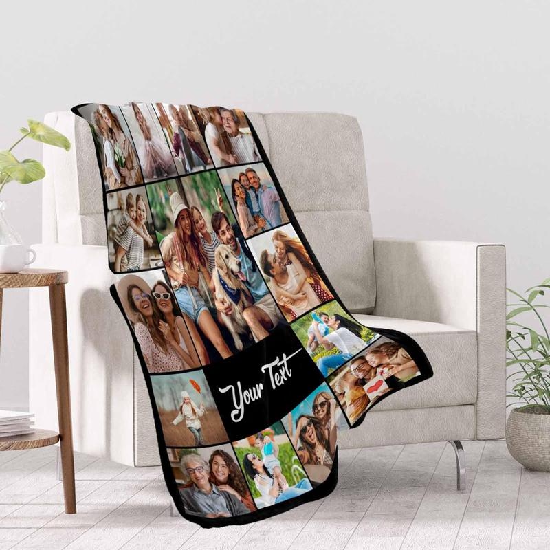 Personalized Photo Blanket for Family, Customized Bed Blanket with 10 Pictures for Mom Dad Custom Photos Throw Blanket for Best Friends, Personalized Gifts for Couple Girlfriend Boyfriend