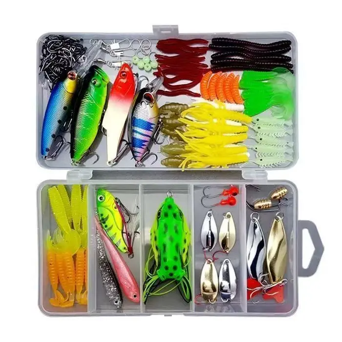 Fishing Lures Kit for Freshwater Bait Tackle Kit for Bass Trout Salmon Fishing Accessories Tackle Box Including Spoon Lures Soft Plastic Worms Fishing Gifts