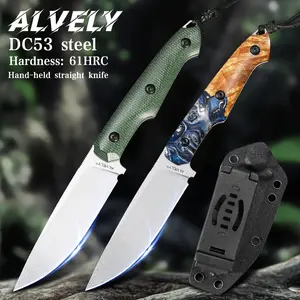 ALVELY DC53 Steel Blade Knife with Sheath, Everyday Carry Pocket Knife, Camping Knife, Fishing Travel Knife, Gift for Men