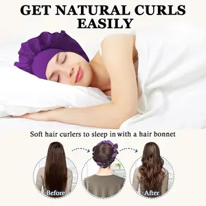 No Heat Overnight Curls Headband to Sleep In, 70" Soft Ribbon Curl Wrap for Long Hair - 9 PCS Curling Rods Set with Bonnet