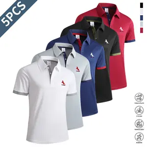 5-Pack men's new color matching shirt collar polo shirt, soft fabric, outdoor leisure business breathable, suitable for vacation and business occasions, a must for daily leisure