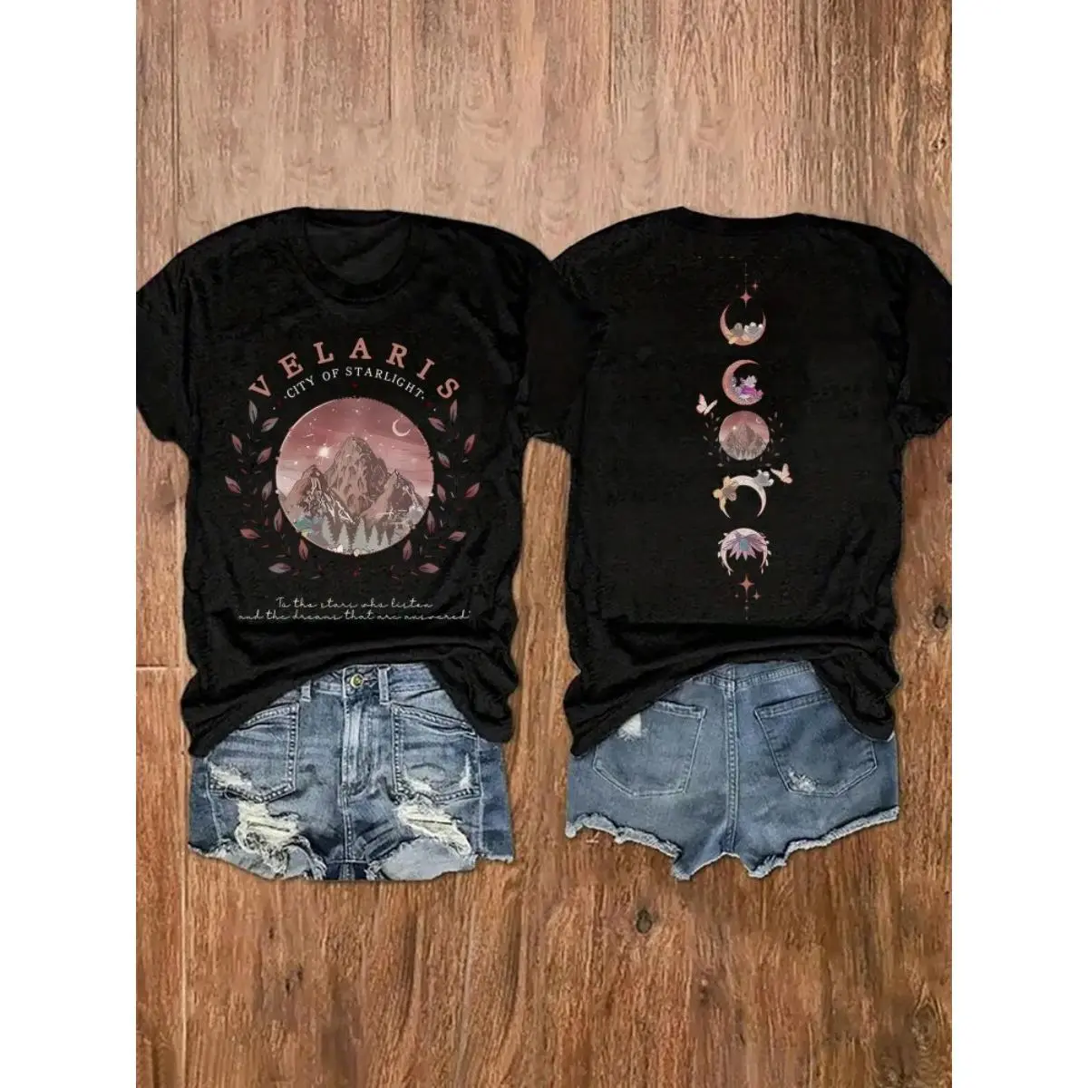 Velaris City Of Starlight Mountain Graphic Tee Women Vintage Aesthetic Oversized Crewneck Short Sleeve Soft Cotton Casual Summer Outfit Streetwear Top