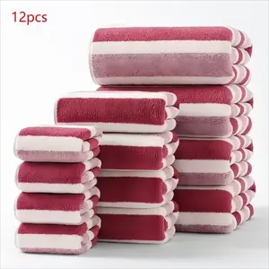 12-Piece Striped Bath Towel Set, Quick-Dry Super Absorbent, Includes 4 Bath Towels, 4 Hand Towels, 4 Face Cloths, Ideal for Home, Hotel, Spa