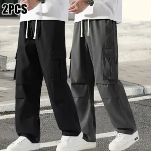 2pcs Men'S Plus Size Heavy-Duty Cargo Pants - Heavy-Duty Work Pants with Multiple Utility Pockets, Non-Stretch Fabric, Straight-Leg Trousers for Construction, Gym, Everyday Carry