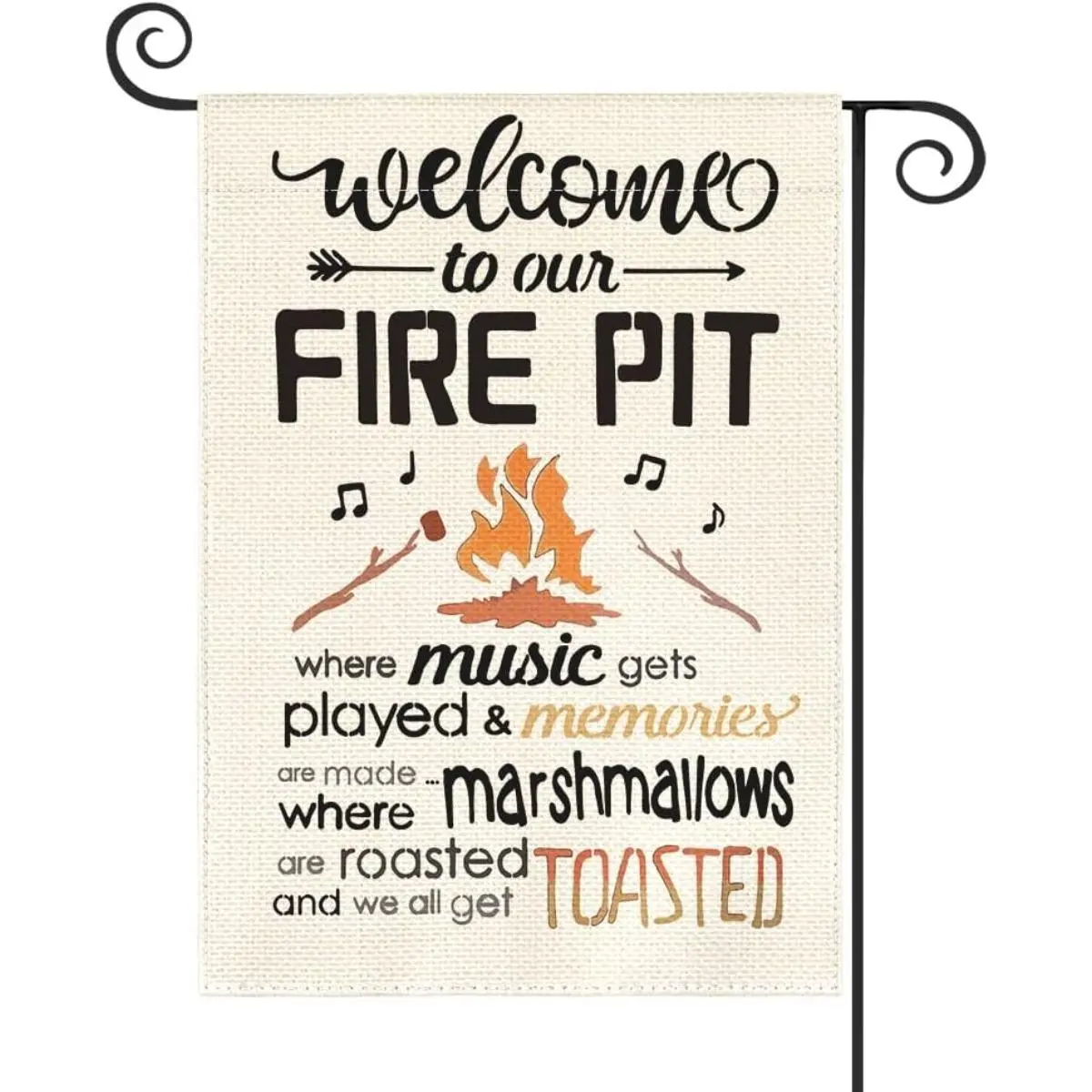 "Welcome to Our Fire Pit" Garden Flag, 12x18 Inch Double-Sided Camping Yard Decor, Rustic Campsite Banner for Backyard Fire Pit
