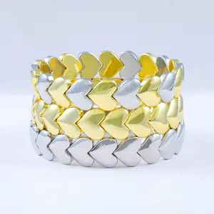 Heart Pavé Duo Bracelet Gold & Silver Enamel Love Beads Maximalist Stacking Jewelry 2025 Gift Box Packing