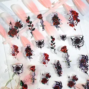 Gothic Rose Nail Art Stickers, Hand Bone & Rose Nail Decals, Dark Rose Pattern DIY Self-Adhesive Nail Sliders Decorations