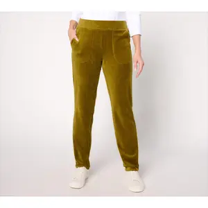 Denim & Co. Petite Active Velour Strght Leg Pant