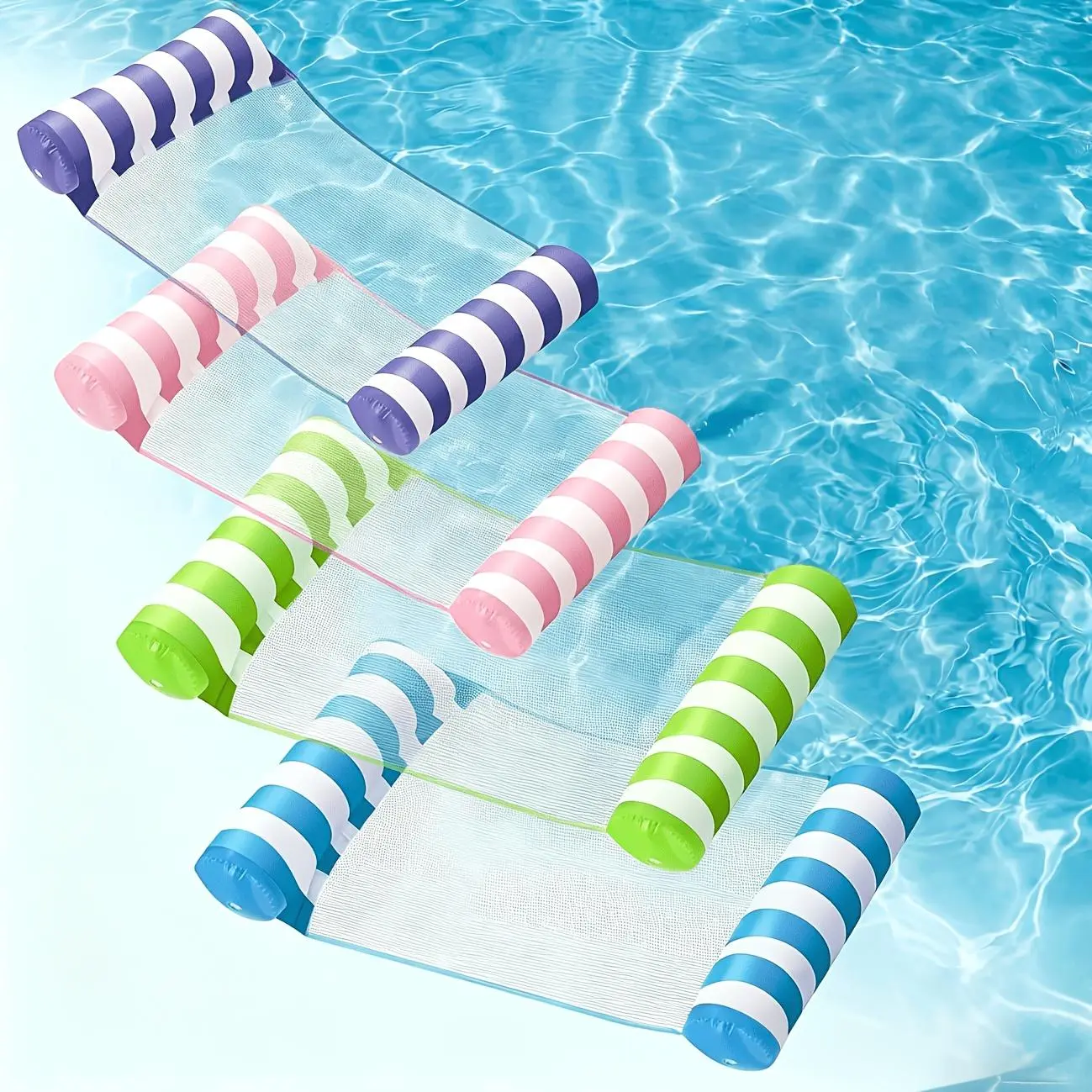2 Pack Unisex Inflatable Hammock Pool Floats for Adults - Durable 4-In-1 Multi-Use Transforming Design: Lounge Chair, Saddle, Drifter, Floating Bed for Pool, Lake Summer Water Fun