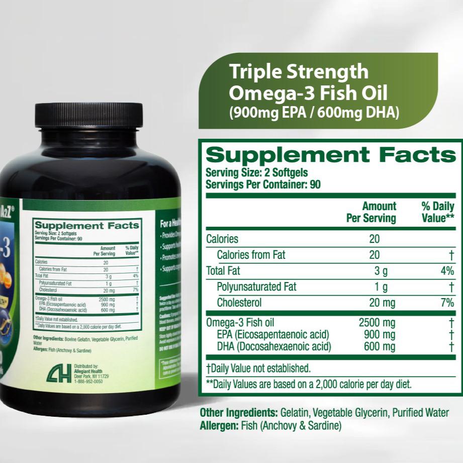 HealthA2Z Triple Strength Omega-3 Fish Oil - 180 Softgels (Pack of 1) - 900 mg EPA & 600 mg DHA - Promotes Brain Heart Health - Ethically Sourced & Lab-Tested
