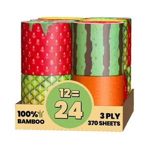 Gaias Premium FruiTP Organic 100% Bamboo Toilet Paper, 3 Ply - Eco-Friendly, Sustainable Tissue, 12 Double Rolls & 370 Sheets/Roll - Plastic Free Packaging, Septic Safe & Biodegradable - FSC Certified