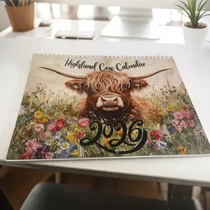 2026 Highland Cow Calendar, Doodle Typography Calendar, Elegant Wall Planner for Home Use, Daily Schedule Organizer, Perfect New Year Gift Idea, Stylish Decor Accessory