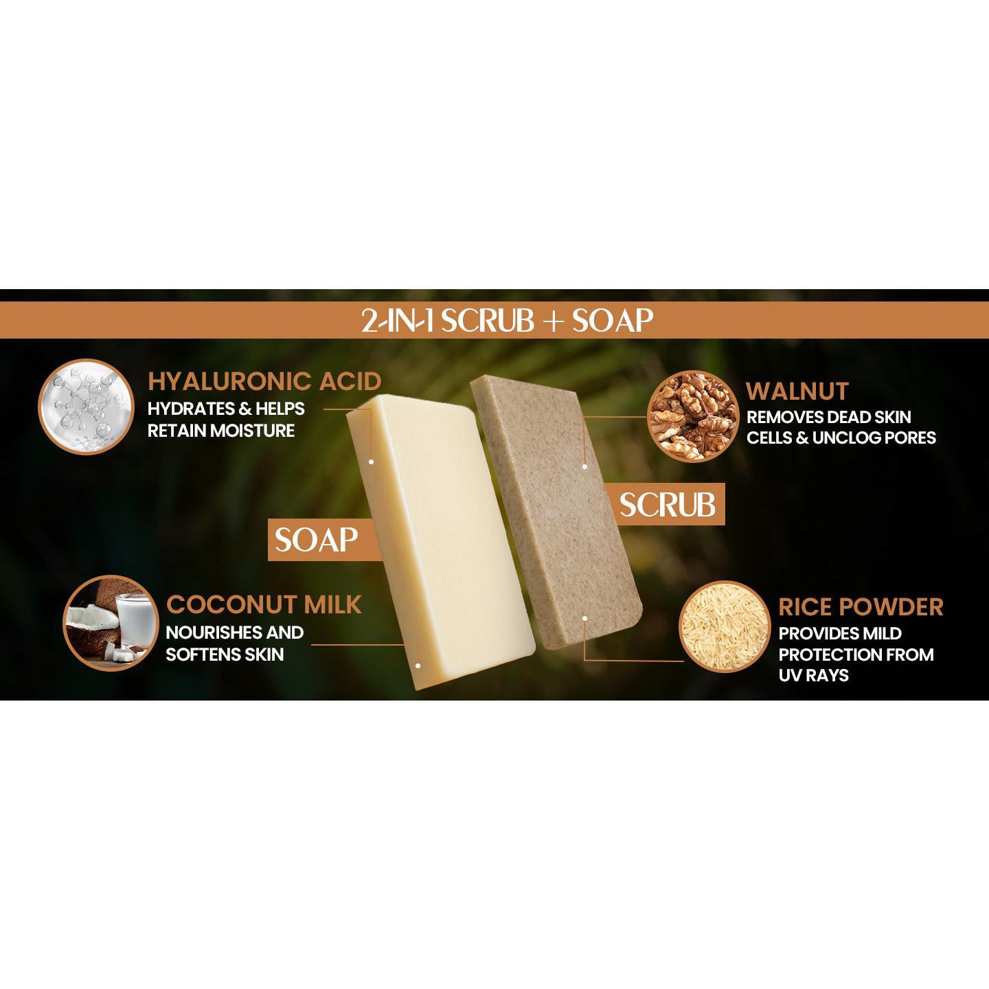Indian Secrets Scrub Soap Hyaluronic Acid & Coconut Milk (Pack of 3) Indian Secrets Scrub Soap Hyaluronic Acid & Coconut Milk (Pack of 3)