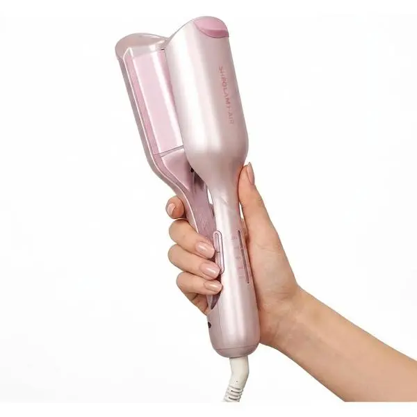 SHEGLAM Pink 1 Inch Hair Waver for Women - Double Barrel Crimper Tool for Mermaid Beach Waves, Lightweight with Smart Timer & Adjustable Temps, Dual Voltage Anti-Scald Easy to Use for Short Hair