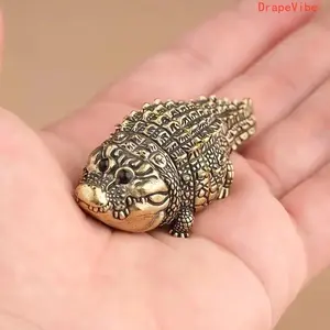 Cute Fat Copper Alligator Decorative Figurine - Adorable Topper Statues, Small Scale Statues, Creative Desktop Ornament for Living Room, Home Decoration Gift, Mothers Day Gift