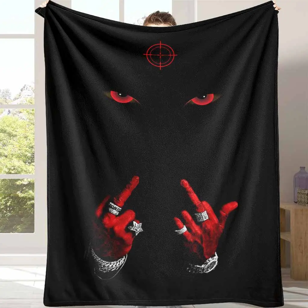Red Eyes Sniper Target Flannel Blanket Cool Hip Hop Graphic Print Super Soft Lightweight Cozy Plush Fleece Throw Rug Perfect For Gamer Room Living Room Sofa Bed Decor