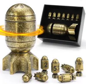 ZHOORQI DND Metal Dice Set with Spinning Missile Container, Cool Bullet Dice Polyhedral Dice for Dungeons and Dragons, RPGs DND Gifts（Missile-Retro Bronze）