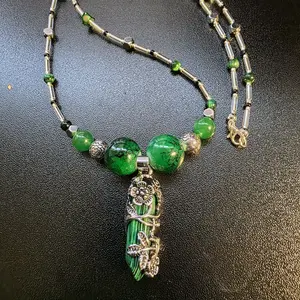Gabriela Haller HigherKii Artique Evergreen Gardenz Jewelry Set with Green Pendant and Beaded Necklace Set