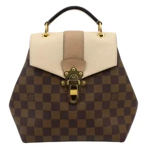 Pre-owned Louis Vuitton Damier Ebene and Leather Backpacks Clapton Damier Ebene Backpack Bag Beige