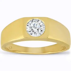 Mens 1 ct Round Solitaire Diamond Wedding Ring 14k Yellow Gold
