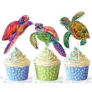 Vibrant Sea Turtle Cupcake Toppers - Set of 10 - Under the Sea Party Accessories