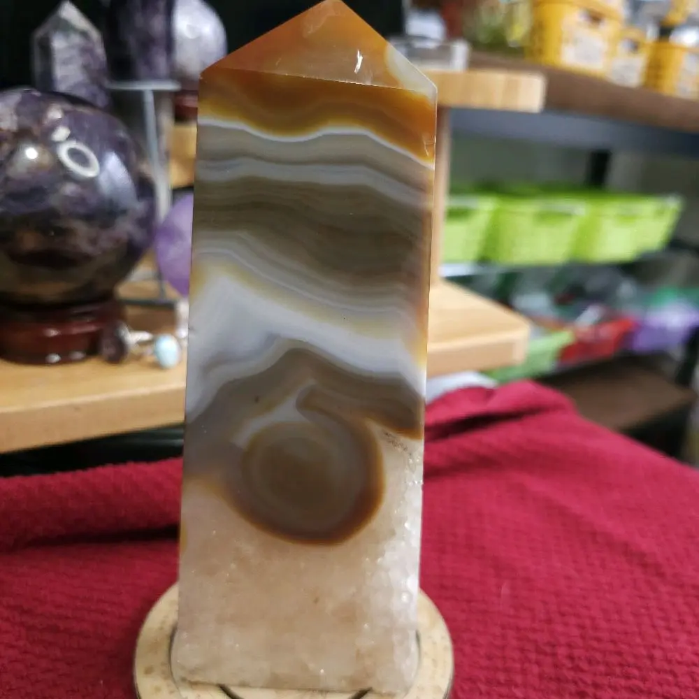 Beautiful Carnelian Tower with Druzy 6.75 inches Natural Gemstone Tower for Home Decor and Healing