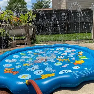 Extra-Large 39" Splash Pad & Kiddie Pool - Colorful Alphabet & Animal Spray Toys,Inflatable Summer Outdoor Sprinkler Pad Water Toys Fun for Children, Durable PVC, Ideal for Ages 3-5,, Infants, Toddlers, Boys, Girls and Kids