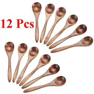 6 Pcs Small Wooden Teaspoon Serving Wooden Utensils For Cooking, Condiments, Honey, Spoons For Daily Use