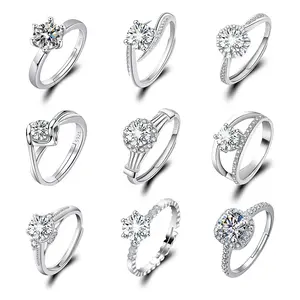 Light Luxury Diamond Ring Fashion Classic Six-Prong Ring Wedding Ring Couple Adjustable Ring
