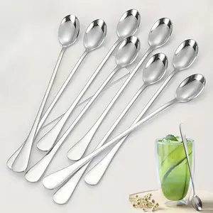 Stainless Steel Long-Handle Spoon for Iced Tea, Coffee, and Ice Cream - Heavy-Duty, Large-Bowl Serving Spoon with an Elegant Curved Design; Dishwasher Safe, Durable, and Hygienic; Ideal for Hot & Cold Beverages, Desserts, and Serving.