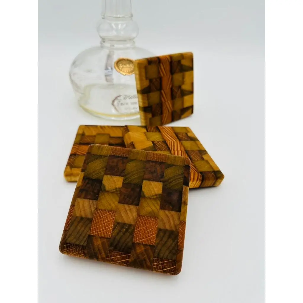 Handcrafted Tobacco Stick End Grain Coasters, Set of 4