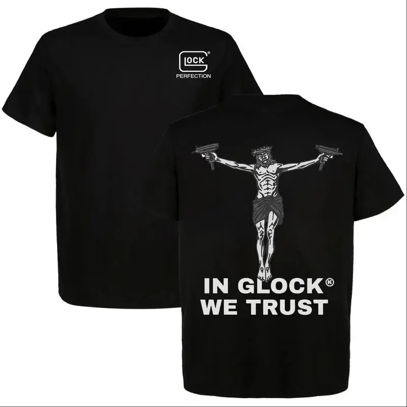 In GLOCK We Trust 2 Sided T-Shirt, Glock Tee, Perfect For Glock Fans, Tactical Gear, Top Menswear, Full Size, Full Color