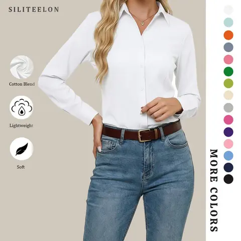 Button Down Shirts for Women Classic Fit Dress Shirt Work Business Casual Long Sleeve Blouse Tops Formal Womenswear  Soft backtoschool
