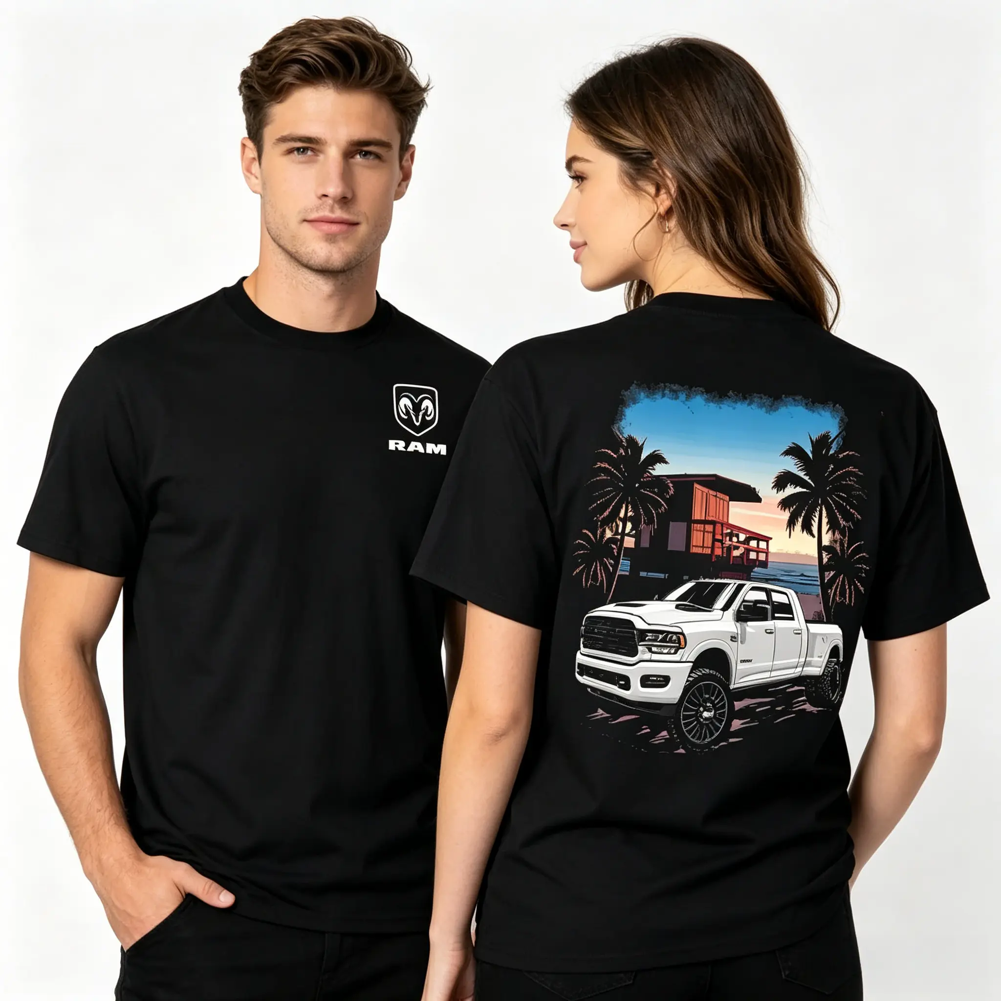 Men's RAM Truck Graphic Tee - 100% Cotton Unisex Y2K Streetwear, Summer Beach Vacation Off-Road Merch, Made in USA, Retro Enthusiast Pickup Trucker Gift