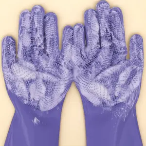 Silicone Pet Grooming Glove, Five-Finger Bathing and Massage Glove, High-Density Comb Teeth for Dogs and Cats, Heat-Resistant, Purple