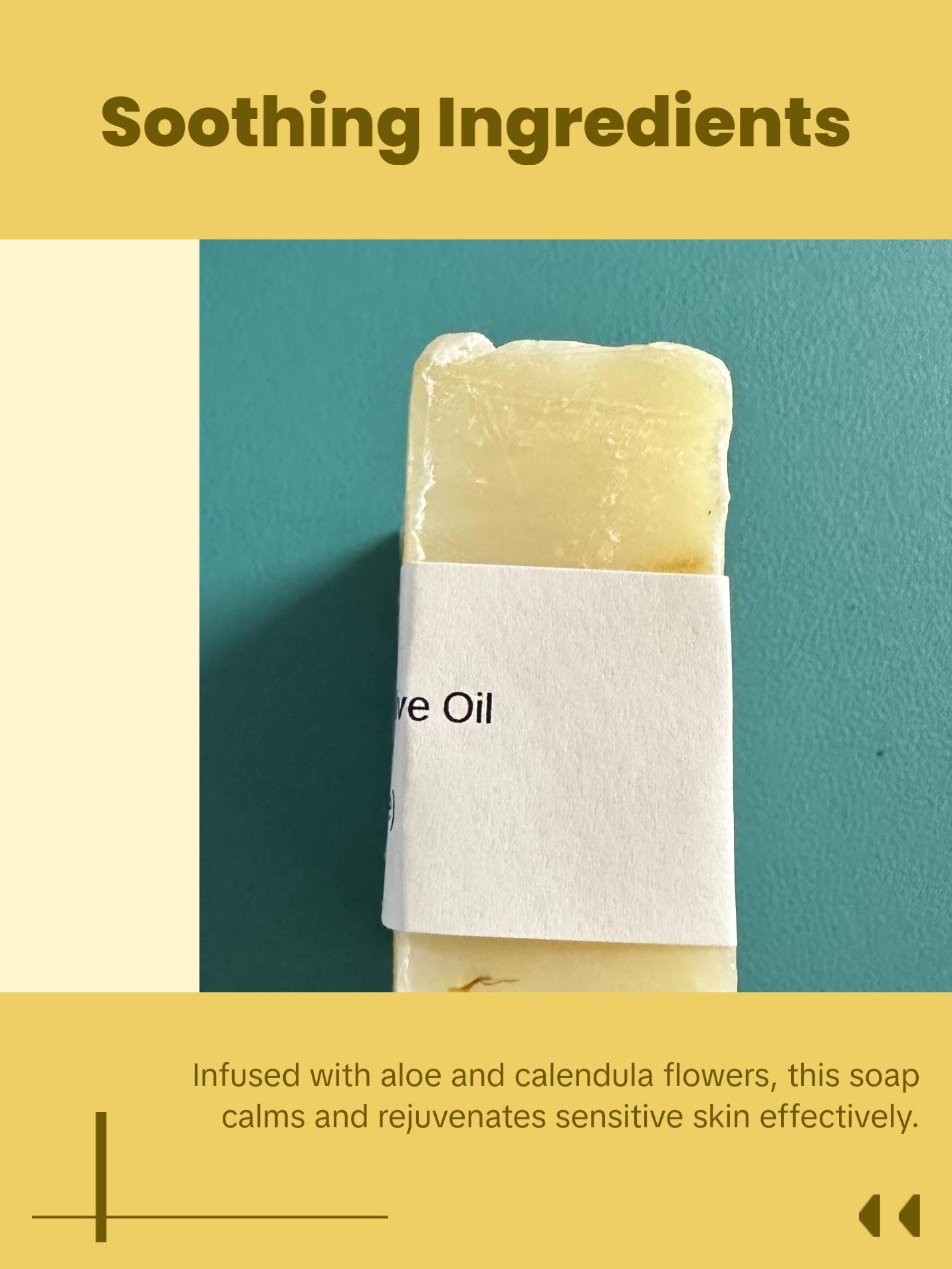 Organic Aloe Calendula Bar Soap: (Unscented, All-Natural, Vegan, Aloe-Infused) Cleanser, Facial Cleansing, Facial Wash ,Gentle Skincare ,Body Care, Soothing Sensitive Coconut Nourishing