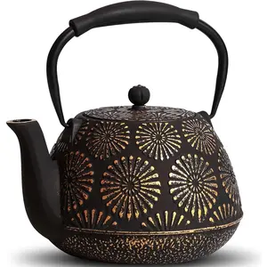 Cast Iron Teapot, 40oz  Kettle with Infuser for Stove Top, Sakura Design   Pot for Loose Leaf Coated with Enameled Interior,  Handle 1200ml Black