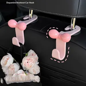 2 Piece Bowknot New Dopamine Car Seat Back Hooks, Vehicle Interior Storage Rack, No-Trace Hanging Hook, Car Organizer