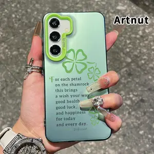 IMD Plate Hologram Phone Case Compatible with Samsung Galaxy S24 Plus S25 S23 S22 Ultra S23+ Shamrock Wish Poem Shock-resistant Rugged Durable Protective Cover for Girl